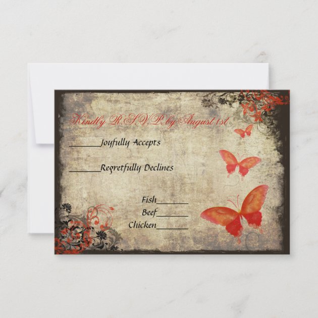 Red Vintage Butterfly Wedding RSVP Card