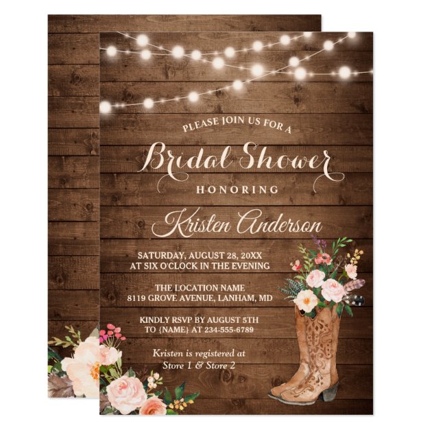 Rustic Boots Cowgirl Western Bridal Shower Card