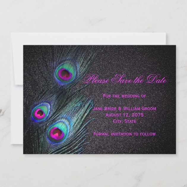 Black Teal and Hot Pink Peacock Save The Date