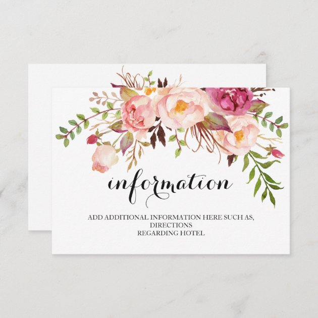 Rustic Floral Wedding Information/Details 2-Side Enclosure Card