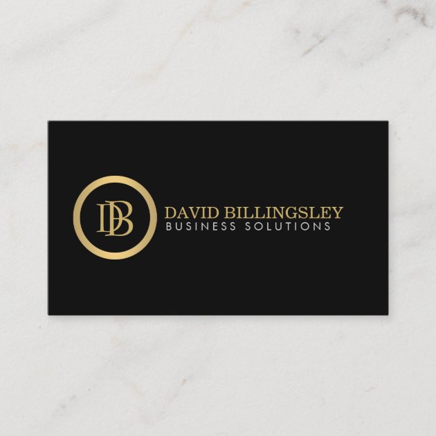 Professional Monogram Logo in Faux Gold Black Business Card