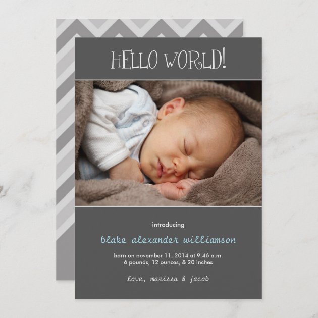 Hello World Birth Announcement//Gray Announcement