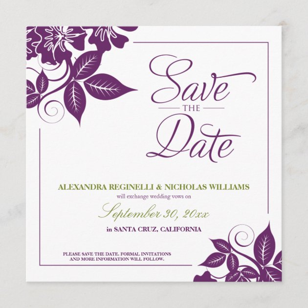 Modern Floral Save the Date Announcement (purple)