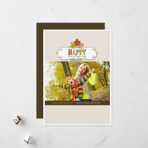 Colorful Thanksgiving Leaves Holiday Photo Card