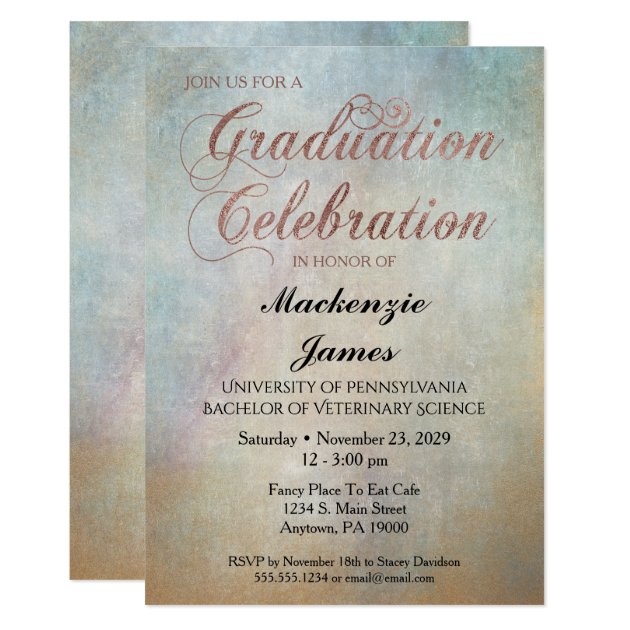 Watercolor Graduation Party Invitation Rose Gold