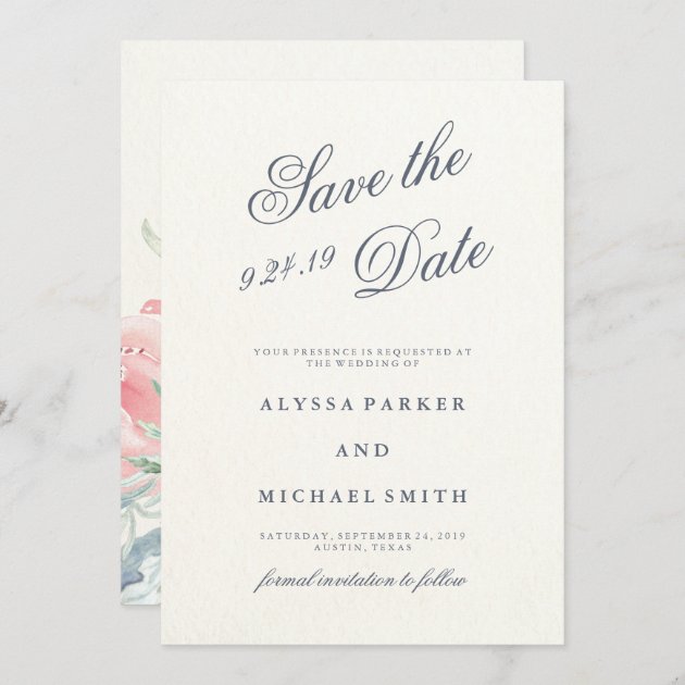 Blue Peonies Wedding Save The Date