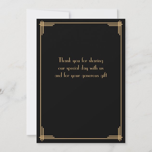 Black Art Deco Great Gatsby Thank You Wedding Card