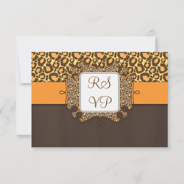 Brown Orange Leopard Print Wedding RSVP Cards