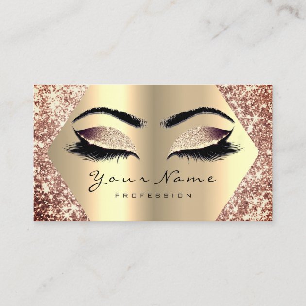 Rose Gold Glitter Makeup Artist Lashes Champaigne Business Card (front side)
