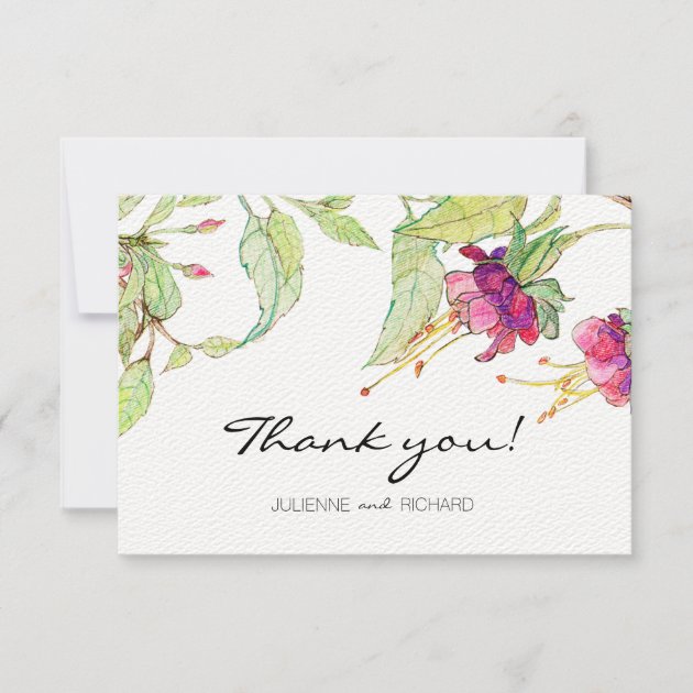 Boho Pink Flowers Modern Wedding Thank You Card