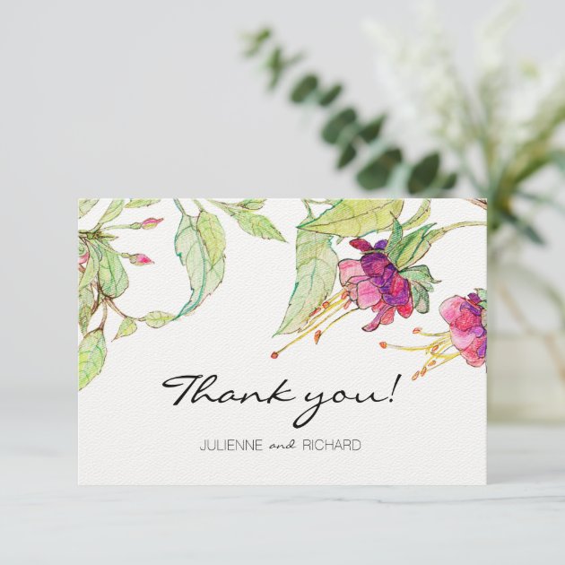 Boho Pink Flowers Modern Wedding Thank You Card