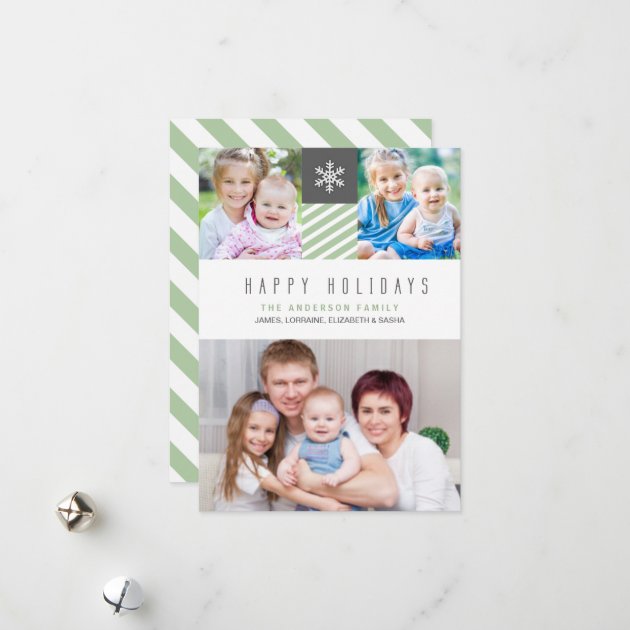 Modern Stripes Happy Holidays Photo Flat Cards