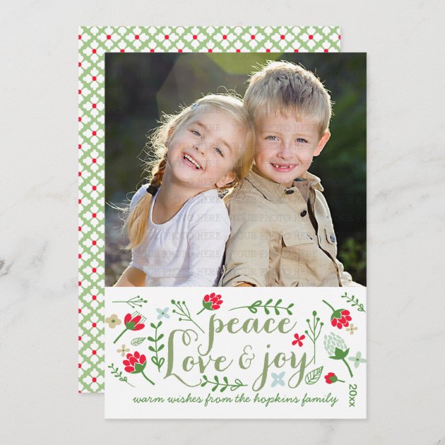 Modern Peace Love & Joy Chic Holidays Custom Photo Holiday Card
