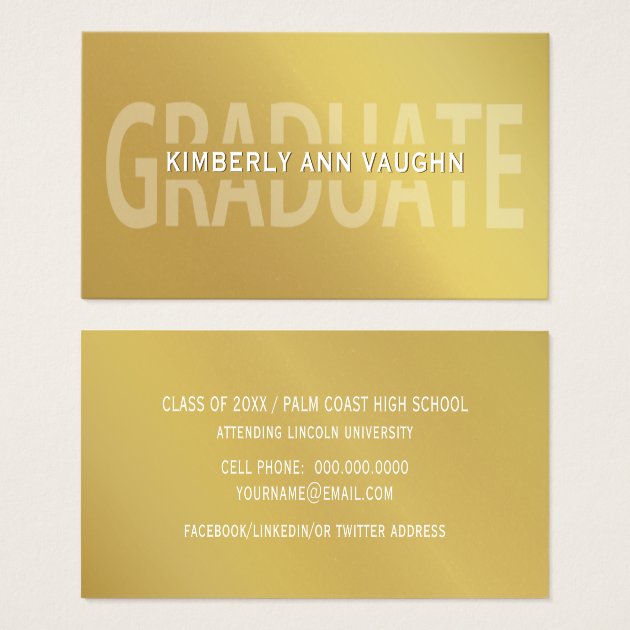 Graduation Name Cards Faux Gold Foil Letterpress