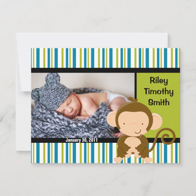 Photo Birth Announcement - Baby Boy with Monkey