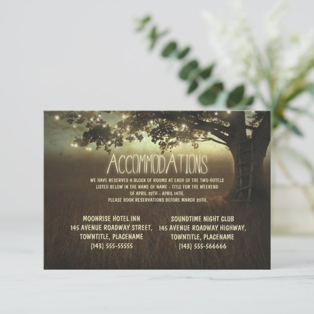 Tree Of Lights Rustic Wedding Accommodations Enclosure Card