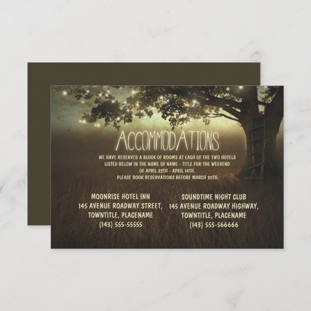 Tree Of Lights Rustic Wedding Accommodations Enclosure Card