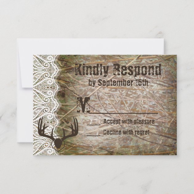 Rustic Country Camo Hunting Antlers Wedding RSVP