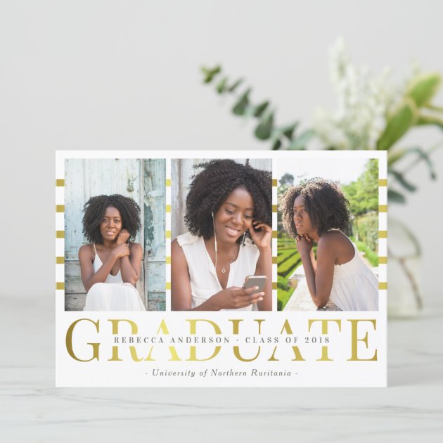 Gold Graduate Trendy Photo Graduation Announcement