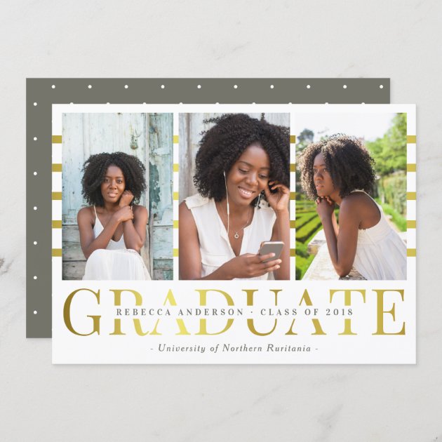 Gold Graduate Trendy Photo Graduation Announcement
