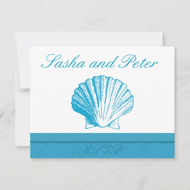 Ocean Blue Shell Beach Wedding RSVP Cards