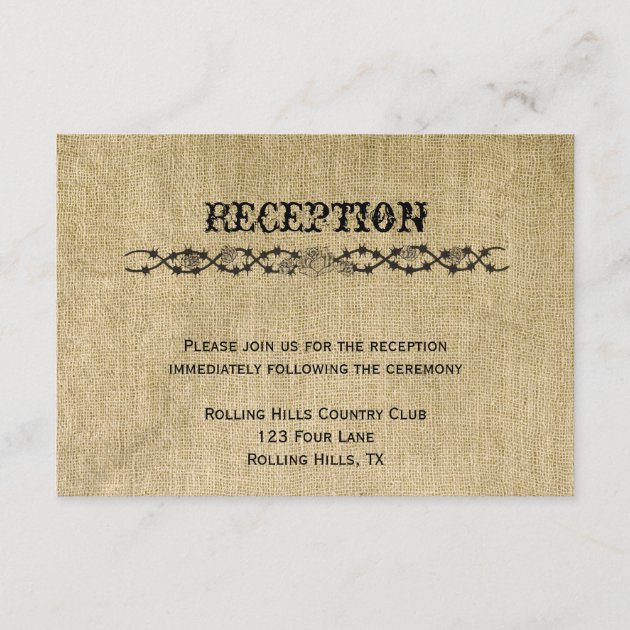 Western Burlap Wedding Reception Enclosure Card