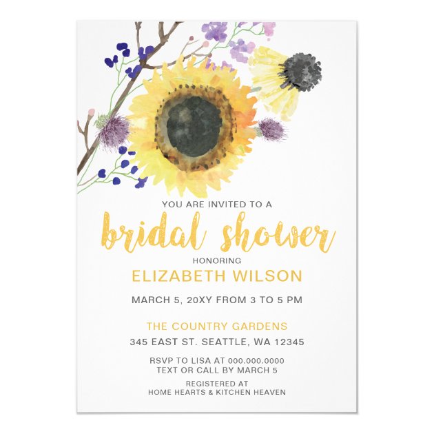 Botanical Watercolor Sunflowers Bridal Shower Invitation