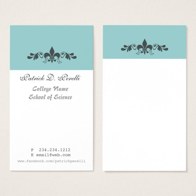 Student Minimal Fleur-de-lis Blue White Modern Business Card