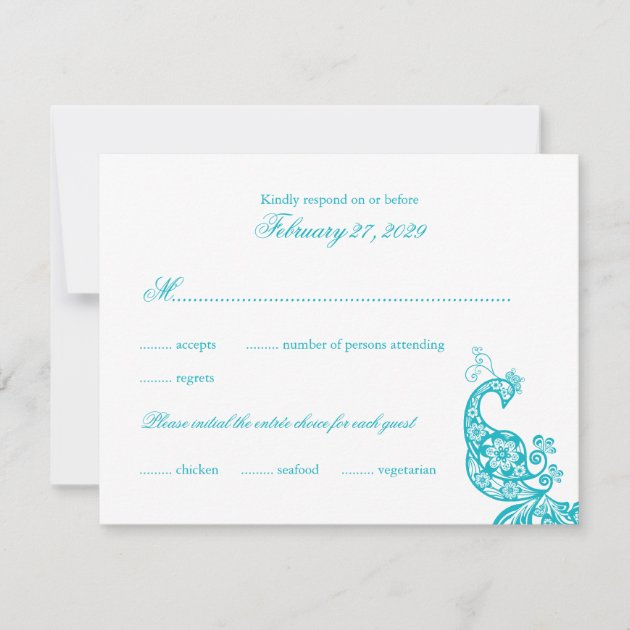 Elegant Blue Paisley Peacock Wedding RSVP Card