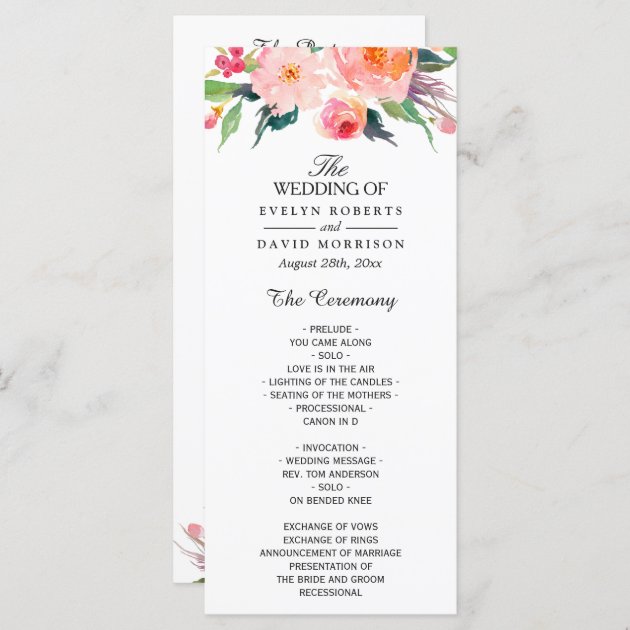 Whimsical Watercolor Floral Wedding Program