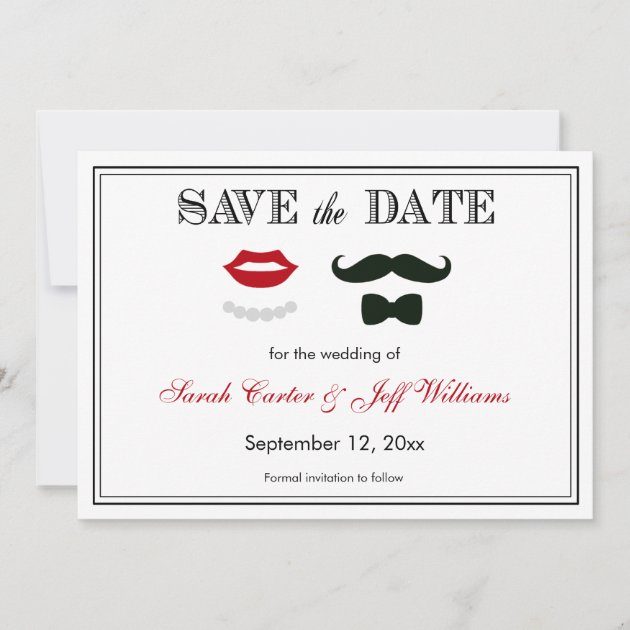 Vintage Mustache and Lips Save the Date Cards
