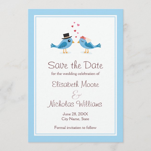 Cute blue bird wedding save the date announcement