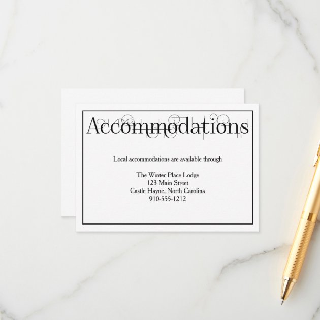 Curly Print Wedding Accommodations Details Card