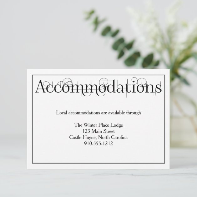 Curly Print Wedding Accommodations Details Card