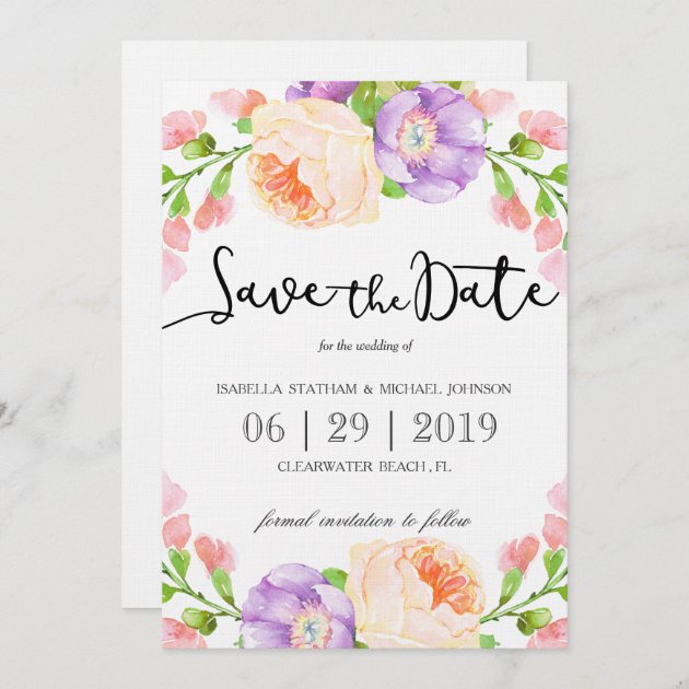 Chic Watercolor Floral "Save The Date" Save The Date