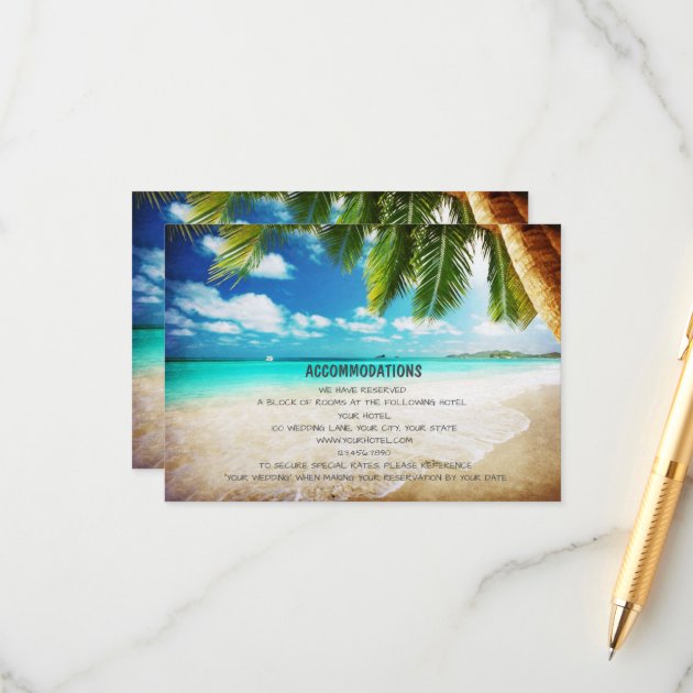 Tropical Island Beach Wedding Accommodation Cards