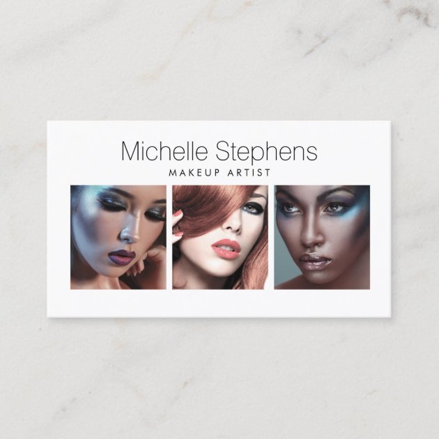 Modern Photo Trio for Makeup Artists, Stylists Business Card (front side)