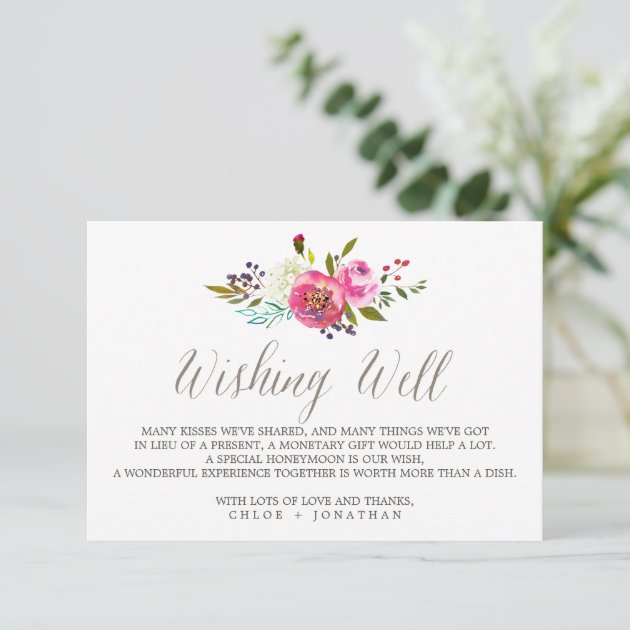 Simple Watercolor Bouquet Wedding Wishing Well Enclosure Card
