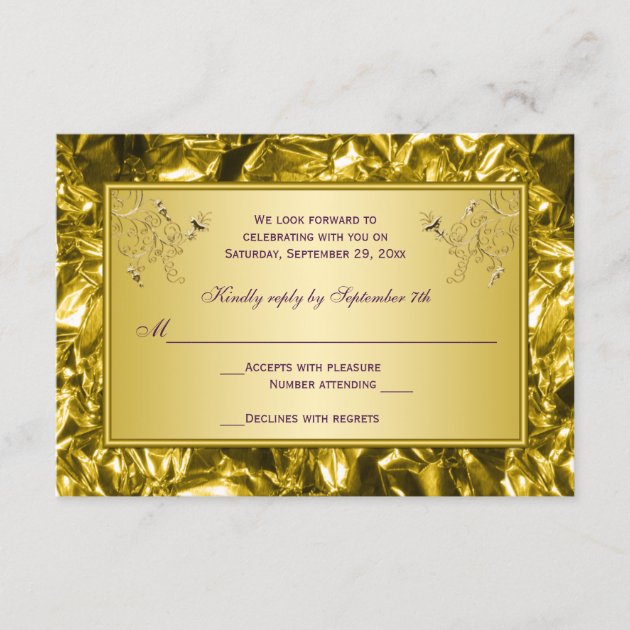 Purple and Gold Floral RSVP Card