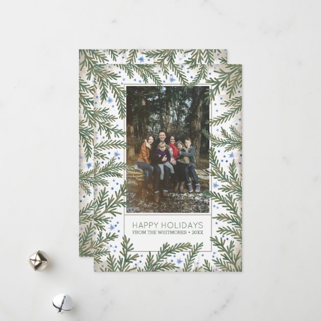 Fir Branches Happy Holidays Photo Holiday Card