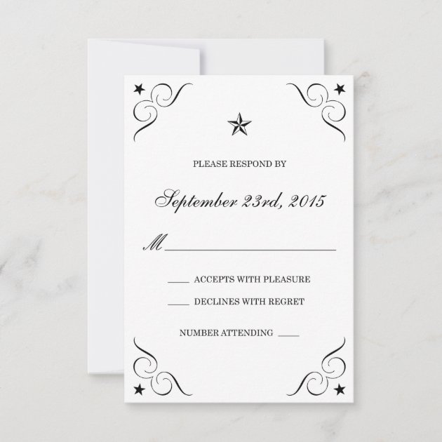 White and Black Lone Star Wedding RSVP Cards