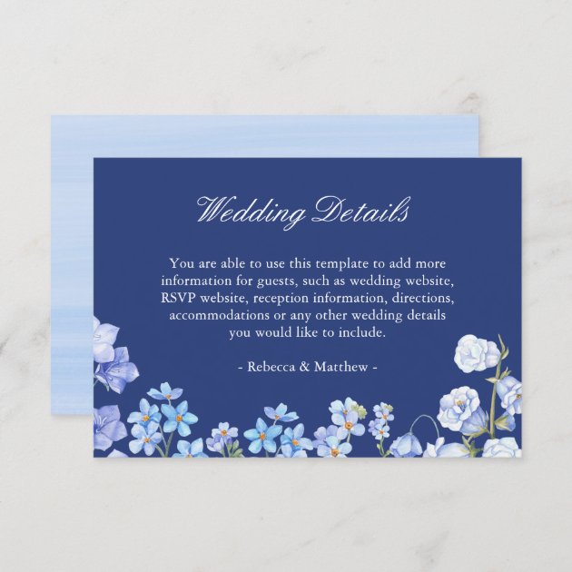 Wedding Details Forget Me Nots Royal Blue Floral Enclosure Card