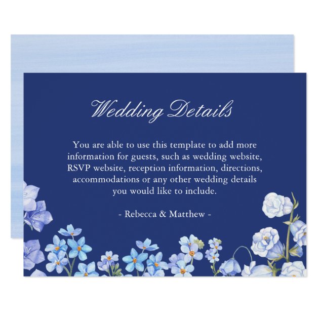 Wedding Details Forget Me Nots Royal Blue Floral Card