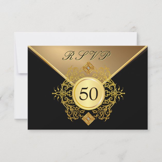 Formal Gold Black 50th Birthday Anniversary RSVP