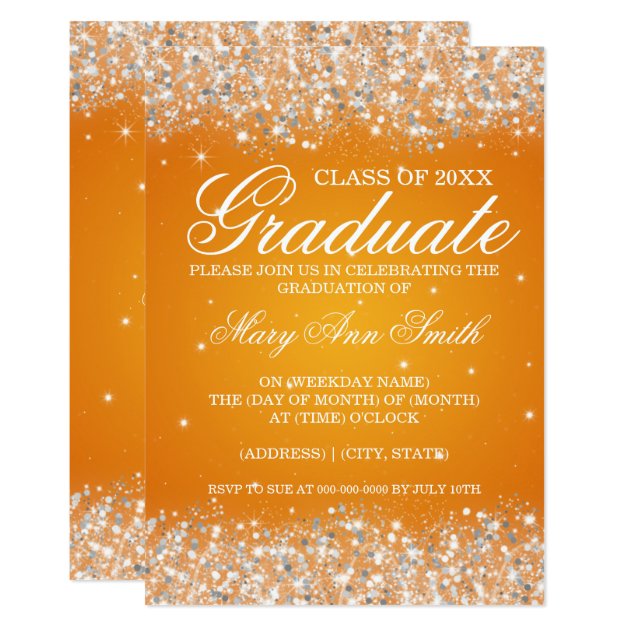 Graduation Party Sparkling Glitter Orange Invitation