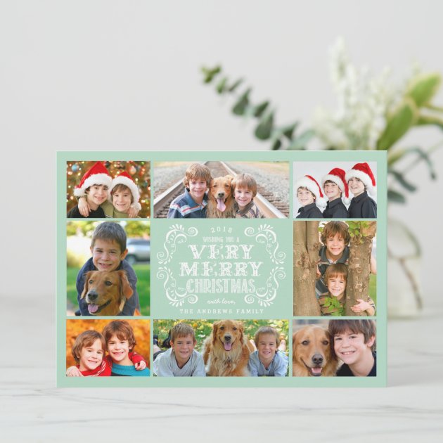Modern Mint & Swirls Collage Holidays Photo Card