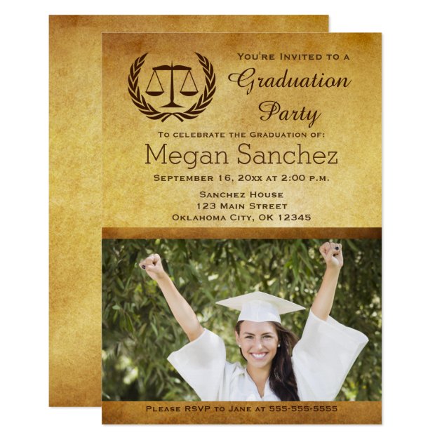 Classic Scales Of Justice Law School Graduation Invitation