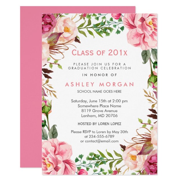 Girly Floral Chic Class Of 2018 Graduation Party Invitation