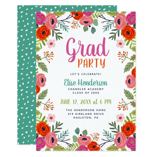 Bright Floral Graduation Party Invitation