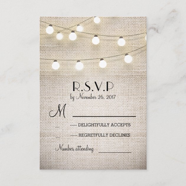 Burlap Lights Rustic Elegant Wedding RSVP Cards